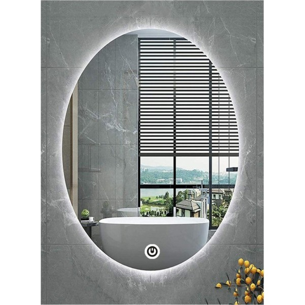 Global Led Mirror 50X70 cm Dokunmatik Tuşlu Elips Ledli Ayna Banyo Aynası Dekoratif Ayna Boy Ayna Salon Duvar Ayna - Şeffaf Krom Banyo Aynası Fiyatı