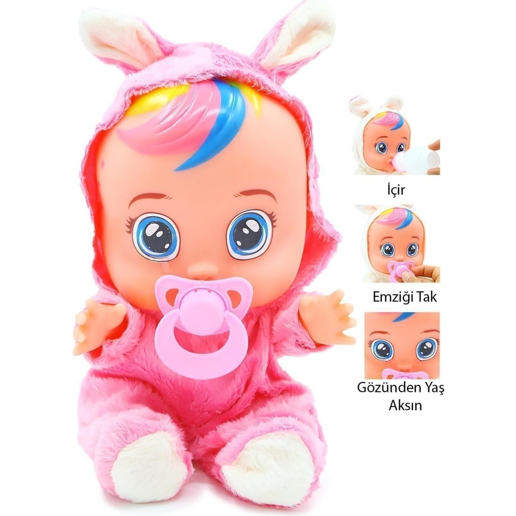 Global Toys Mavi Beyaz ve Pembe Renk Ağlayan ve Konuşan Et Bebek Kız Çocuklar İçin Eğlenceli Oyun Arkadaşı Diğer Fiyatı