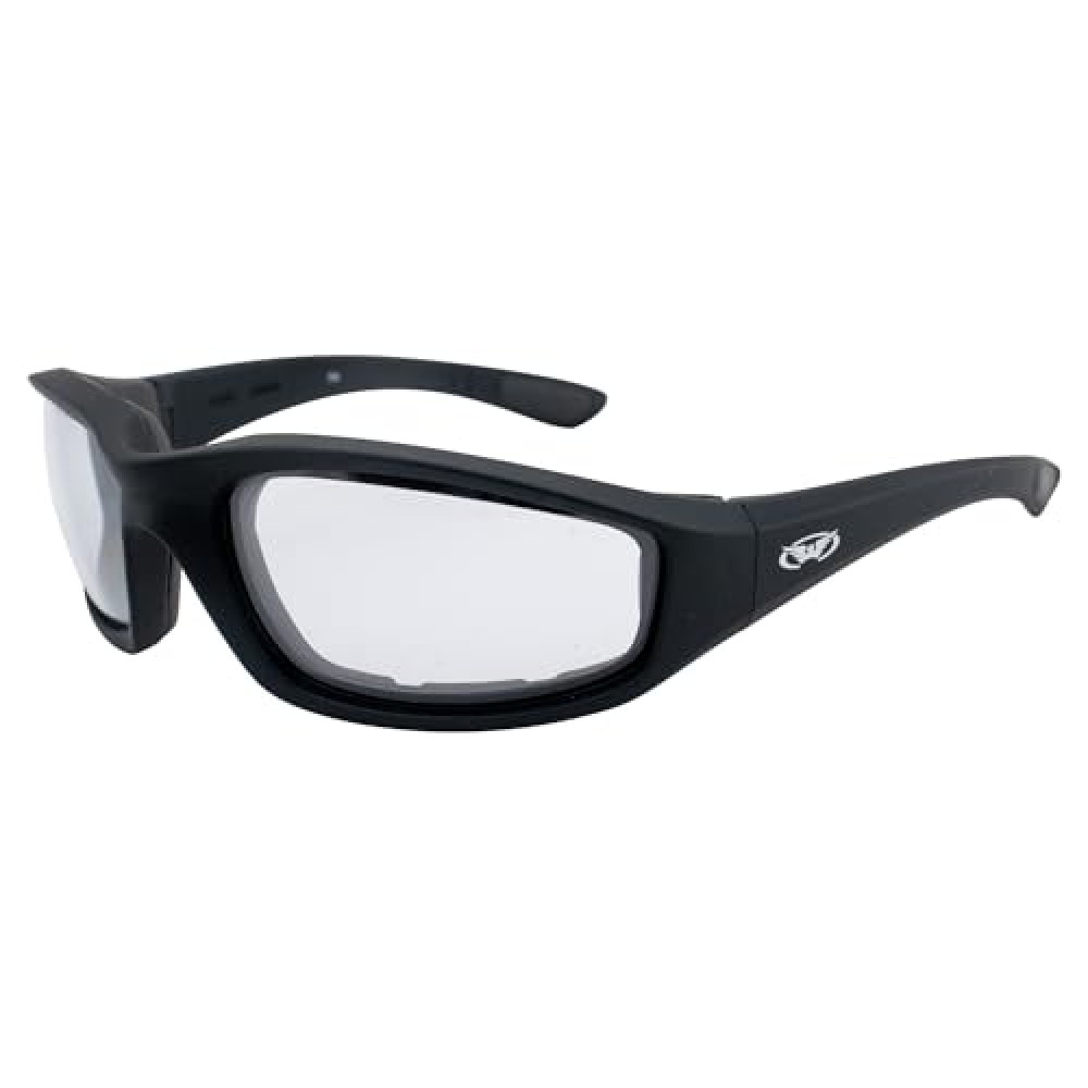 Global Vision Kickback Auto Darkening Photochromic Motorcycle Sunglasses Clear to Super Dark ShadowLuxe Lenses Black Frame Z87.1
