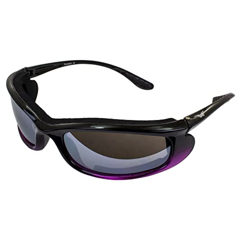 Global Vision Shadow Padded Wraparound Motorcycle Sunglasses for Women Shatterproof Two-Tone Black & Pink Frame w/Flash Mirror Lens Great for Small to Medium Faces