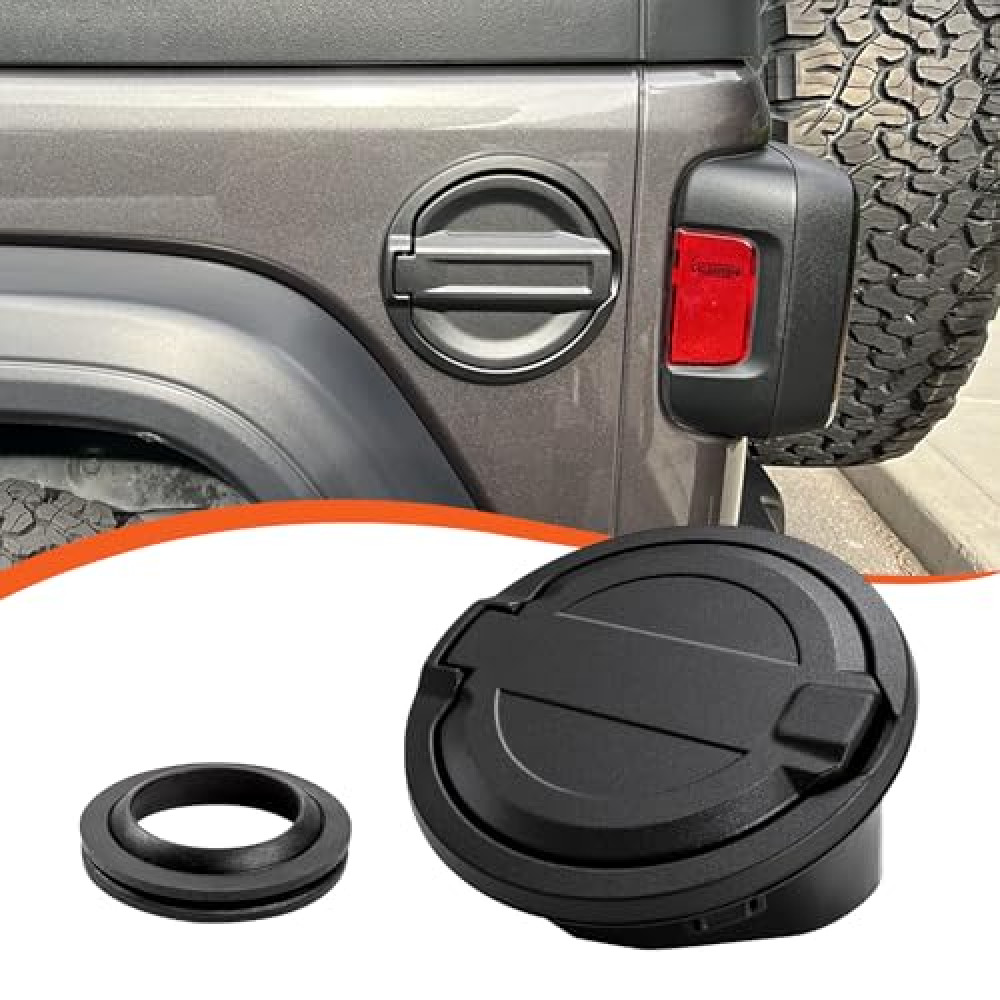 GLOBLED Fuel Filler Door Cover Gas Tank Cap Cover Compatible with Jeep Wrangler 2018-2024 JL JLU 2/4 Door, Aluminum Gas Cap-Black