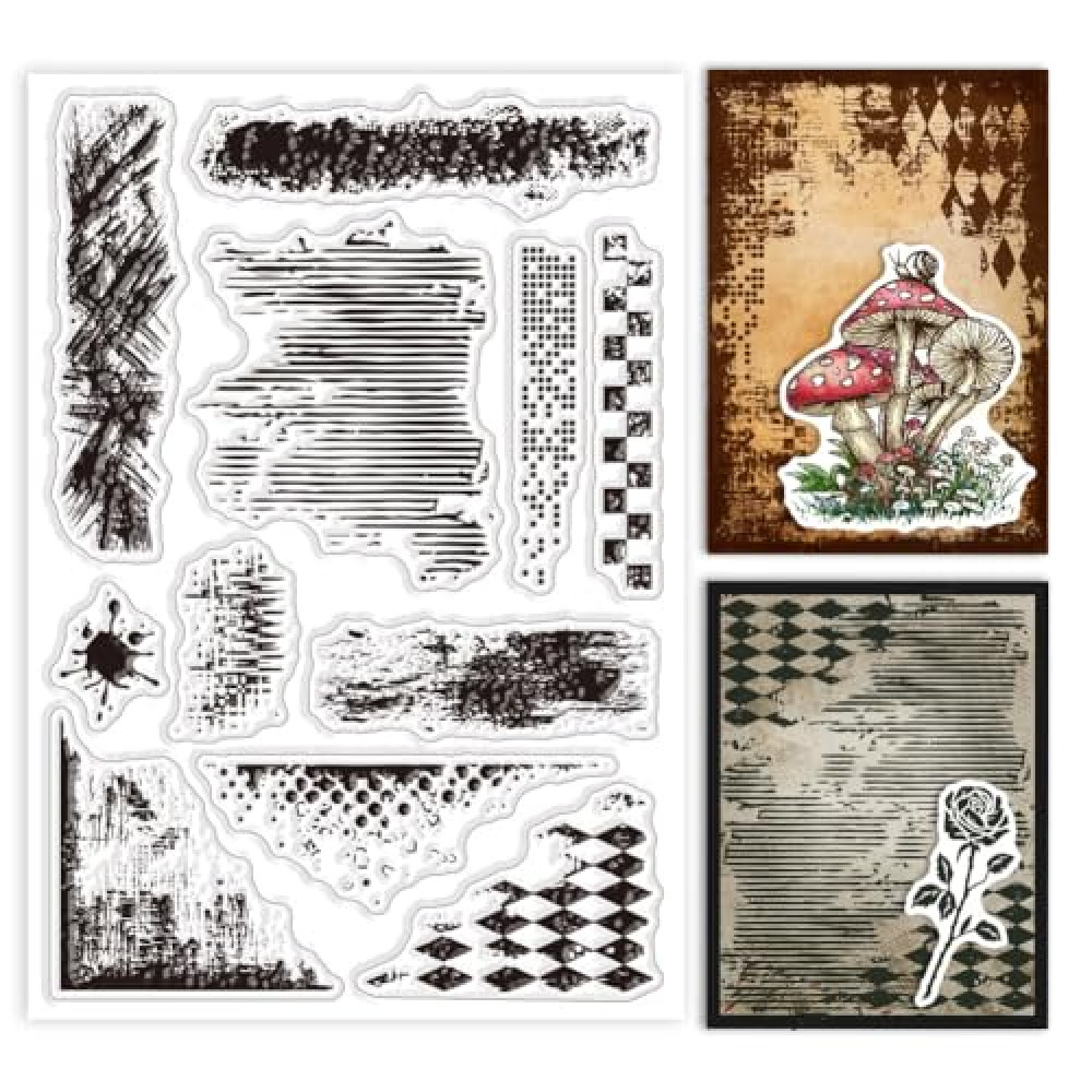 GLOBLELAND Vintage Texture Background Clear Stamps for Cards Making Retro Mark Background Silicone Stamp Texture Transparent Stamp for DIY Scrapbooking Photo Album Journal 4.33x6.3inch