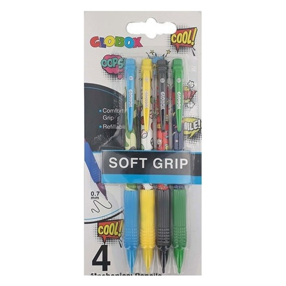Globox 2900 0.7 Soft Grip Baskılı Versatil Kalem Seti 4 Lü Mekanik Kurşun (Versatil) Kalem Fiyatı
