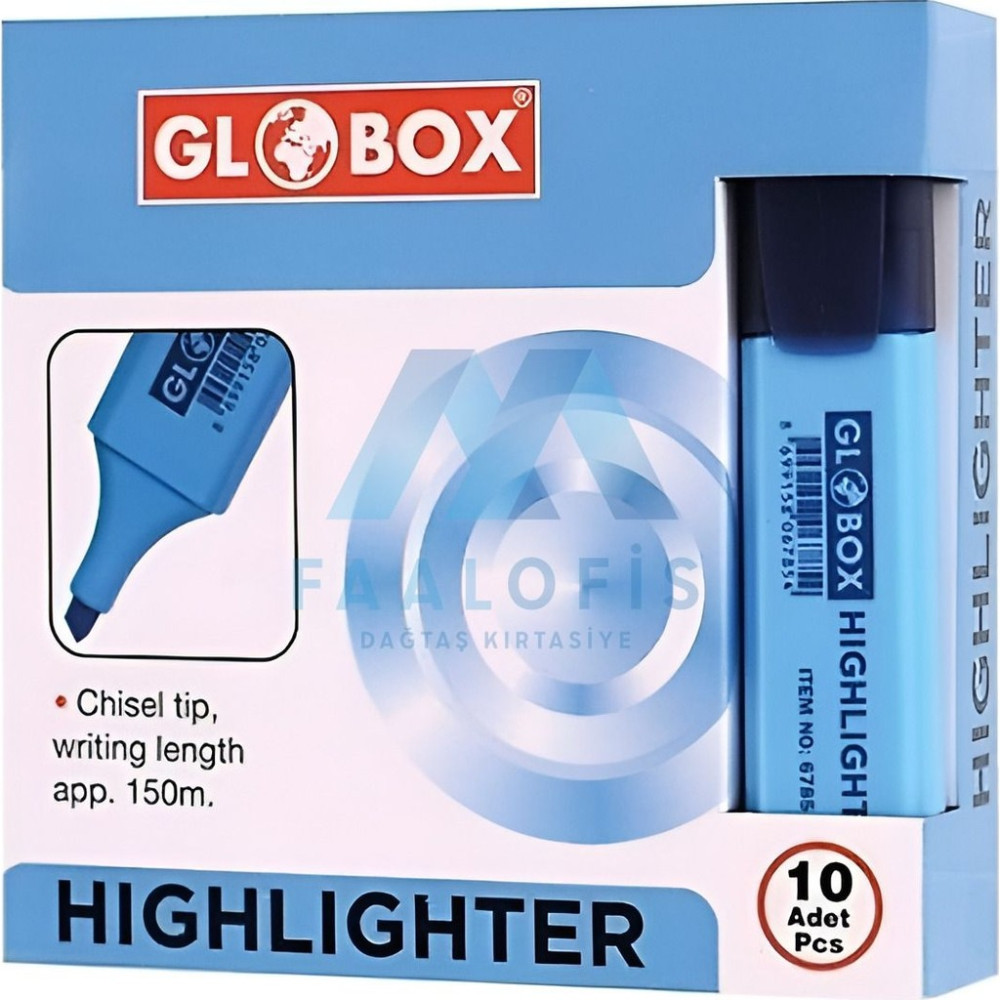 Globox Fosforlu Kalem 10'lu Kutu - Mavi Kalem & Yazı Gereçleri Fiyatı