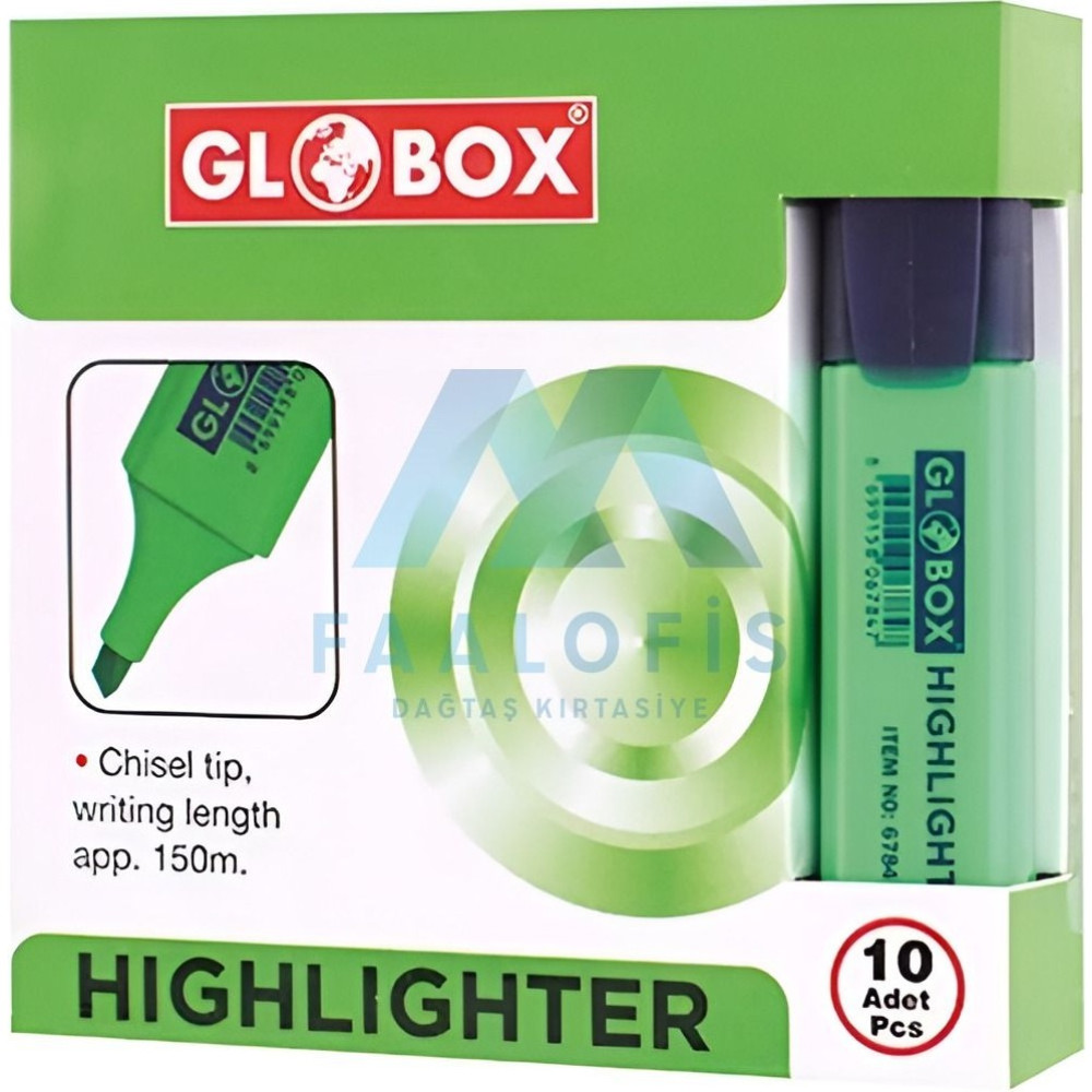 Globox Fosforlu Kalem 10'lu Kutu - Yeşil Kalem & Yazı Gereçleri Fiyatı