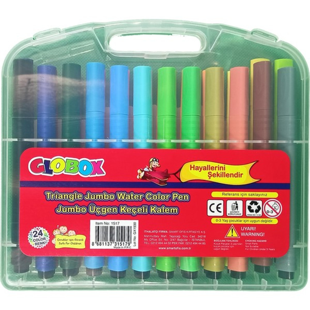 Globox Jumbo Üçgen Keçeli Kalem 24'lü - Karışık-Çok Renkli - 1 Adet Keçe Uçlu Kalem Fiyatı