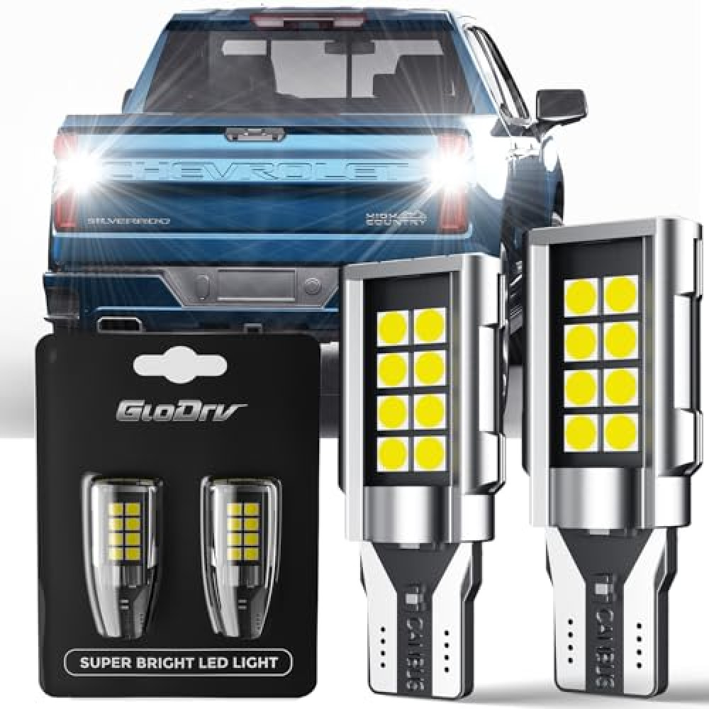 GloDrv [Super Bright] T15 912 921 LED Reverse Backup Light Bulbs for 2014-2018 2019 2020 2021 2022 2023 2024 2025 Chevy Silverado 1500, 6000K White 360° Reverse Lights, Replacement Plug and Play