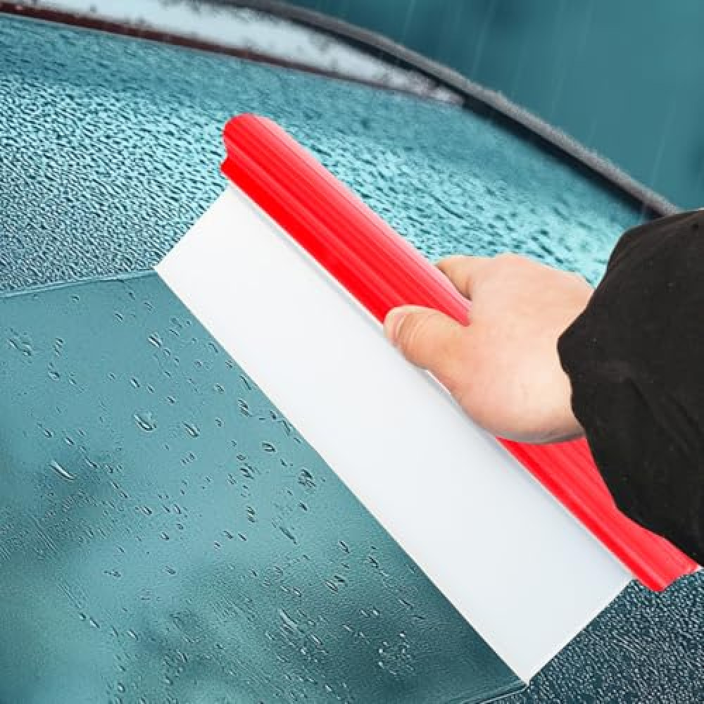 GLOHOO Car Squeegee 12 Inch Flexible T-Bar Water Blade, Car Drying Water Silicone Squeegee for Car, Windshield, Glass, Window, Mirror, Bathroom (Red)
