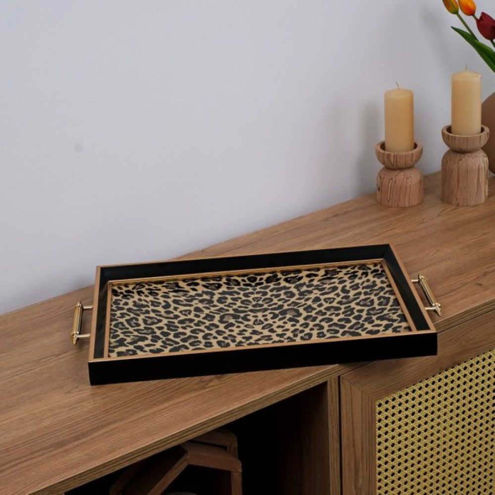 Glore Leopar Somon 31×46 cm Çerçeveli Tepsi Servis Tepsisi Fiyatı