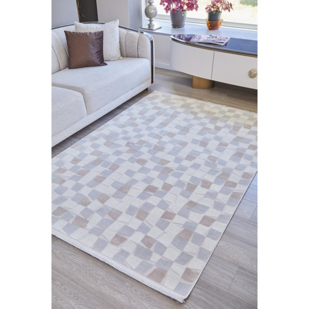 Gloria Modern Salon Halısı Mutfak Halısı Yolluk Yumuşak Tozumaz Krem Açık Gri Krem Halı GL-02 - Açık Gri - Bej - 80 x 150 cm Salon Halısı Fiyatı