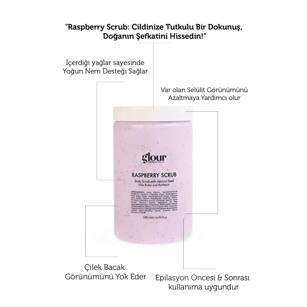 GLOUR Ahududu Özlü Vücut Peelingi / Body Scrub Raspberry 500 ml Vücut Bakımı Fiyatı