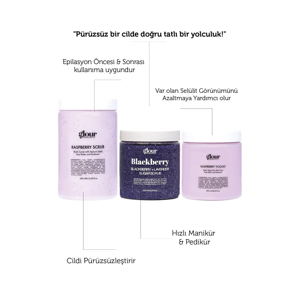 GLOUR Canlandırıcı Ve Nemlendirici Ahududu & Blackberry Peeling Ve Body Yogurt Seti Vücut Bakımı Fiyatı