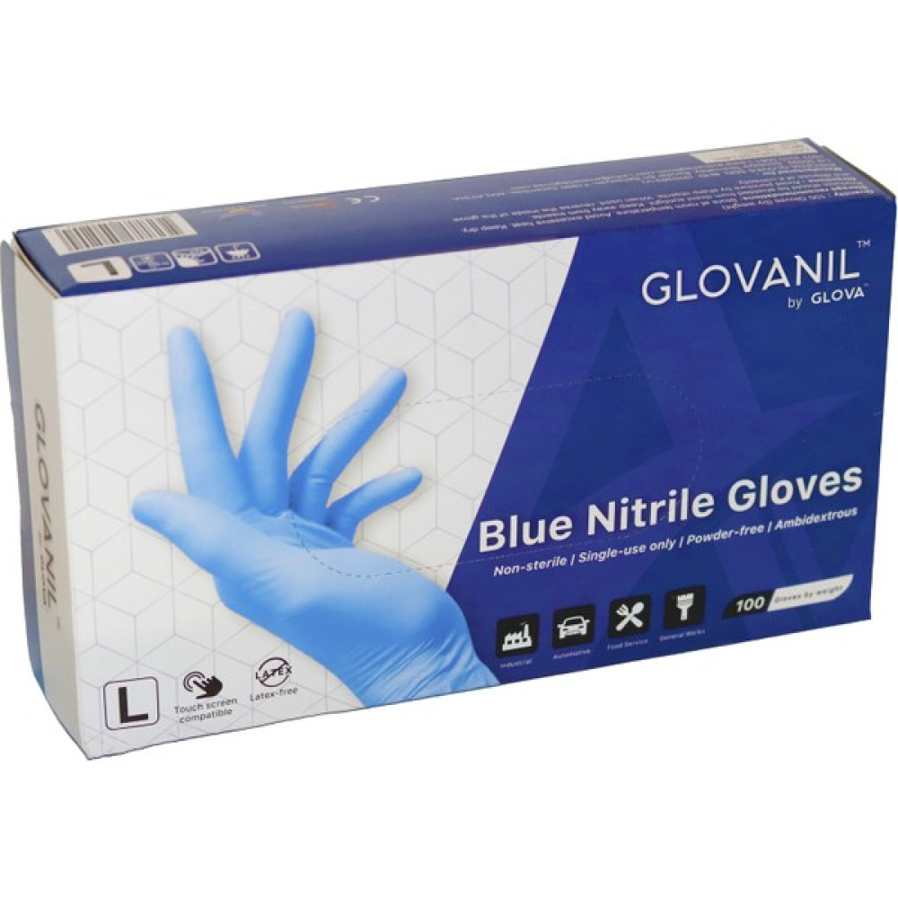 Glovanil Mavi Pudrasız Nitril Large Eldiven 100'lü - L Temizlik Malzemeleri Fiyatı