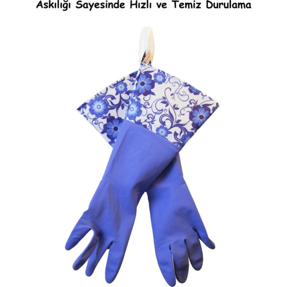 Glovely Hands Çok Amaçlı Temizlik Bulaşık Eldiveni Lateks Ekstra Uzun Kollu Desenli Tek Beden (M) Bir Çift - Mavi - M Temizlik Malzemeleri Fiyatı