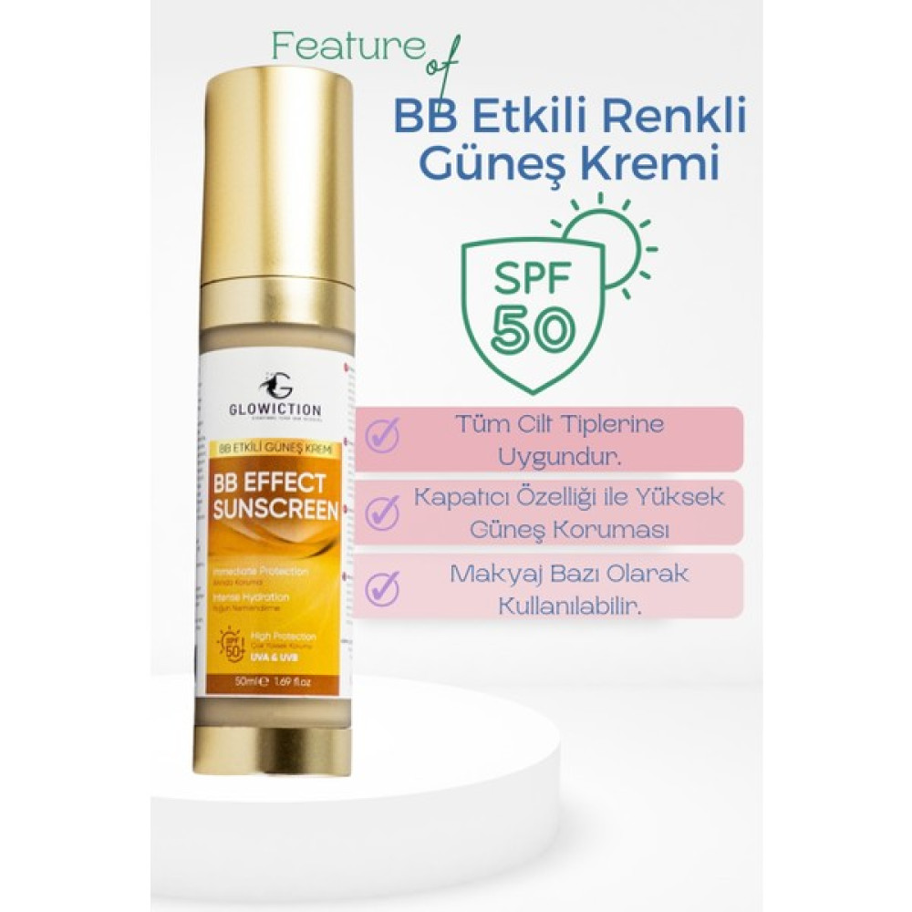 Glowiction Etkili Renkli Güneş Kremi Spf 50+ Kapatıcı,makyaj Bazı ve Renk Tonu Eşitleme Güneş Kremleri ve Losyonları Fiyatı