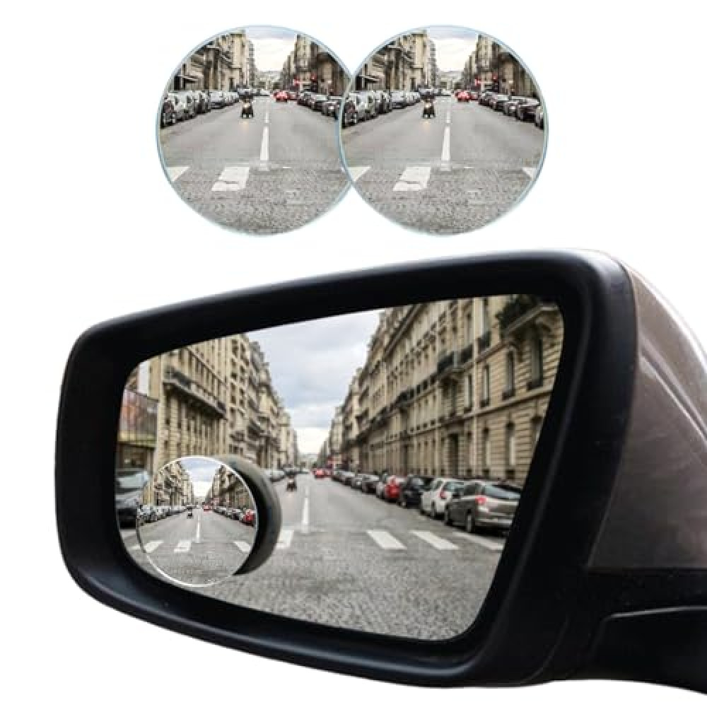 GLSOWEE Car Blind Spot Mirror, 2"" Round Convex Mirror, Frameless HD Glass Rear View Mirror with Wide Angle Adjustable Stick, Universal Vehicle Exterior Accessories for Car SUV Truck (2 PCS)