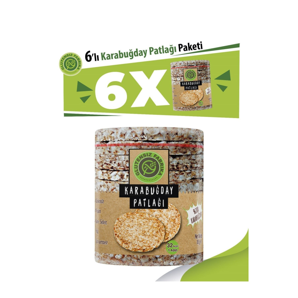 GLUTENSİZ FABRİKA Karabuğday Patlağı Sade 6 Paket 528 gr Atıştırmalık Fiyatı
