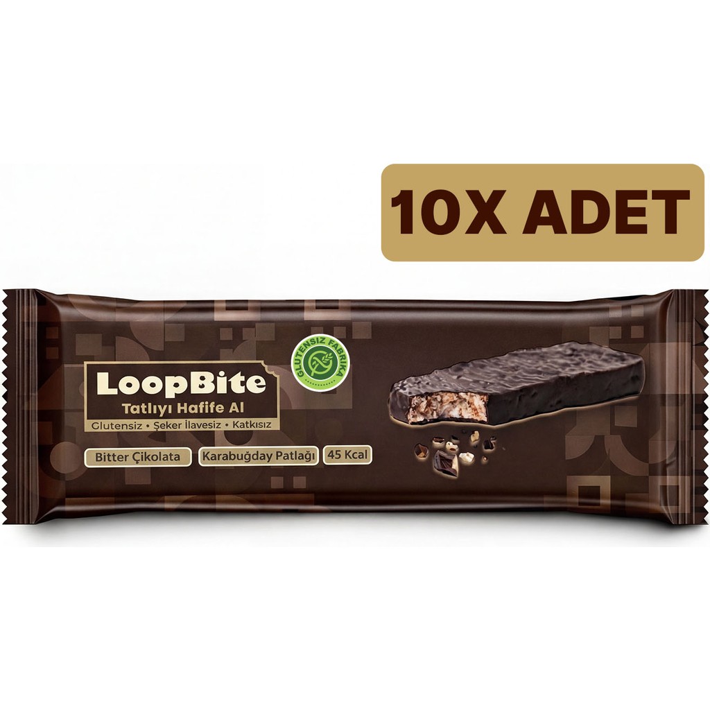 Glutensiz Fabrika Loopbite Bitter Çikolata Kaplamalı Karabuğday Patlağı x 10 Paket (Glütensiz & Vegan) - 10 Adet Diğer Fiyatı