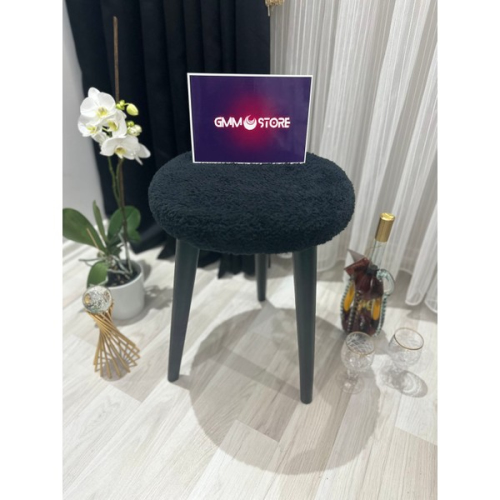GMM STORE Gürgen Ahşap Retro Ayak Dekoratif Siyah Peluş Puf Tabure Bench Koltuk Sandalye Puf Fiyatı