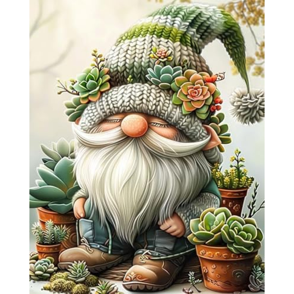 Gnome Stamped Cross Stitch Kits - Succulents Needlepoint Counted Cross Stitch Kits for Beginners Adults Patterns Dimensions Needlecrafts Embroidery Kits Arts and Crafts
