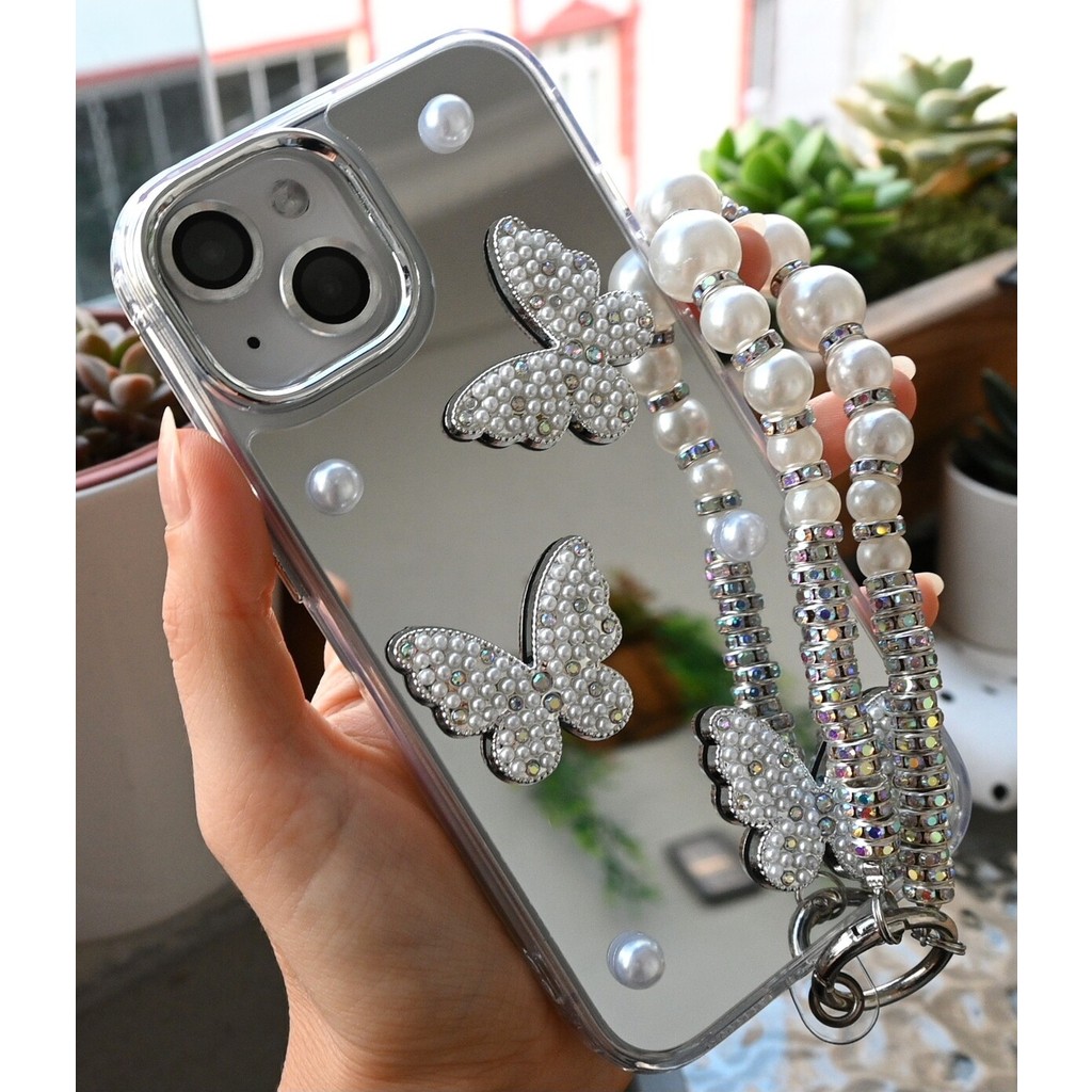Go Aksesuar Iphone 15 - 14 - 13 Uyumlu Aynalı Charm Kelebek Model Silikon Kılıf Cep Telefonu Kılıfı Fiyatı