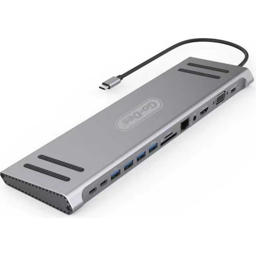 Go Des GD-9120 14 In 1 Stand Özellikli Type-C Hub Sd KART-RJ45-HDMI-VGA-USB Çoğaltıcı - Gri Bilgisayar Çevirici ve Adaptörü Fiyatı