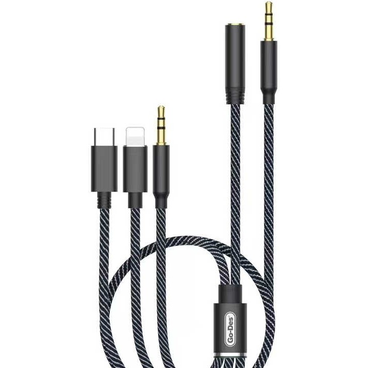 Go-Des Go Des GAC-368 5 In 1 Aux Audio Ses Kablosu Tak-Çalıştır - 3.5mm (Erkek/dişi) & Type-C & Lightning Ses Kablosu Fiyatı