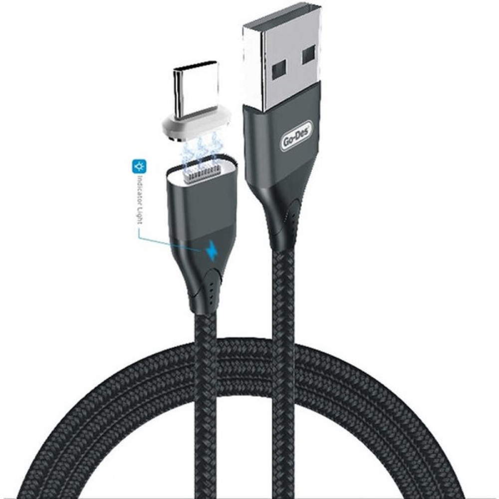 Go-Des Go Des GD-UC504 Magnetik Type-C USB Kablo 3A Mıknatıslı Şarj Kablosu 100 cm Data Kablo - Siyah Cep Telefonu Şarj Cihazı Fiyatı