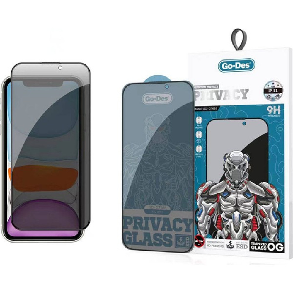 Go-Des iPhone 11 Uyumlu Hayalet Ekran Koruyucu Go Des 9D Full Cover Privacy Temperli Cam Koruyucu - Siyah Cep Telefonu Ekran Koruyucusu Fiyatı