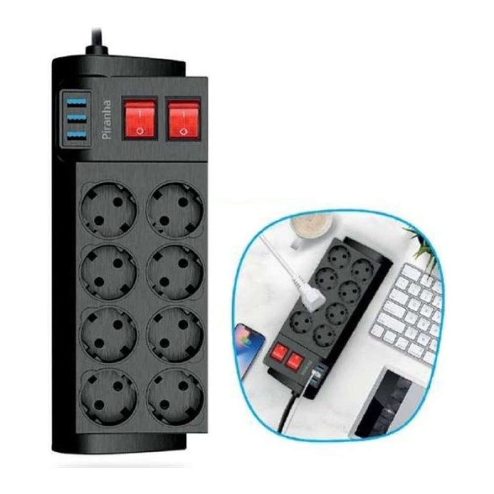Go İthalat Isıya Dayanıklı Termal Akım Korumalı 2 Mt 16A 4000W 8'li Priz ve 3 Usb Li Uzatma Kablosu Prizler Fiyatı