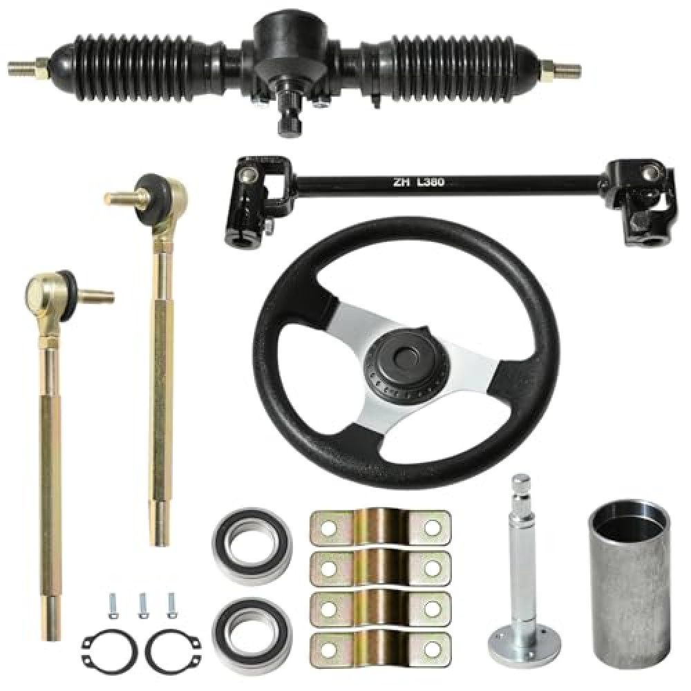 Go Kart Steering 380mm Steering Shaft+340mm Go Kart Rack and Pinion+300mm Steering Wheel+150mm Steering Column+80mm Sleeve Suitable for Buggy Quad Go Kart Golf UTV