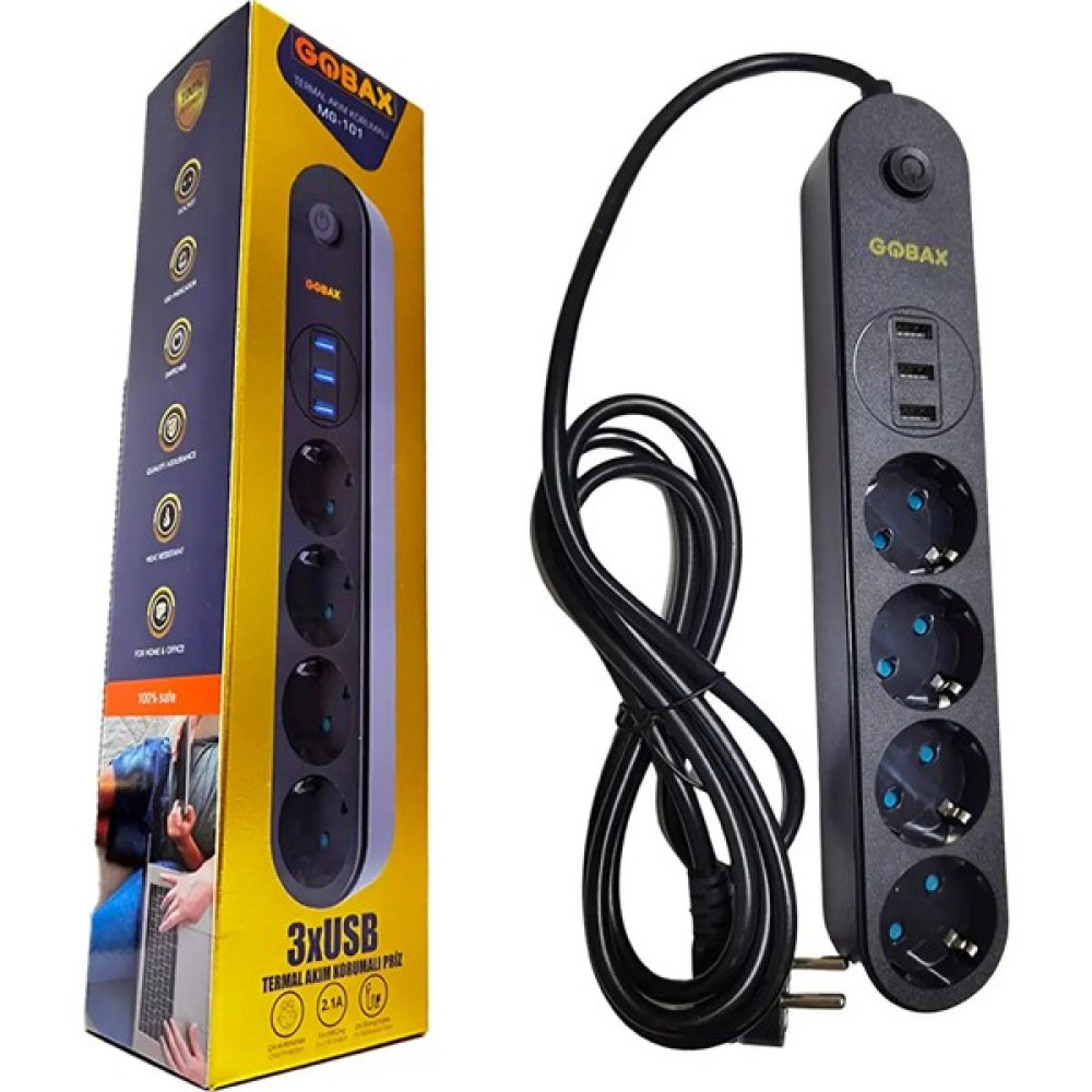 Gobax 3 x USB 2 Metre Elektronik Termal Akım Korumalı Uzatma Kablosu MG-101 Prizler Fiyatı