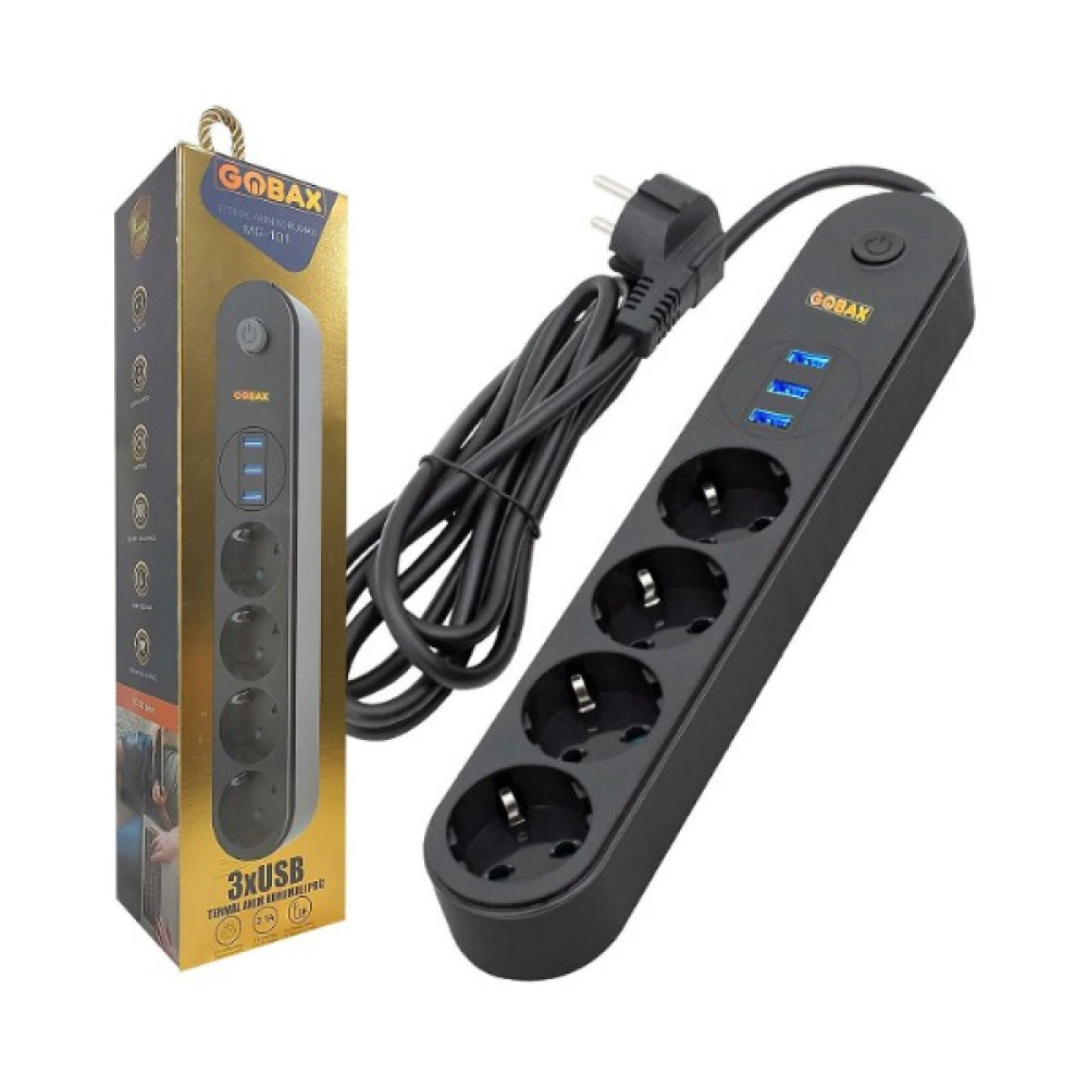 Gobax MG-101 4lü 3 Usbli 2 mt Termal Akım Korumalı Priz Şarj Cihazları & Kitler Fiyatı