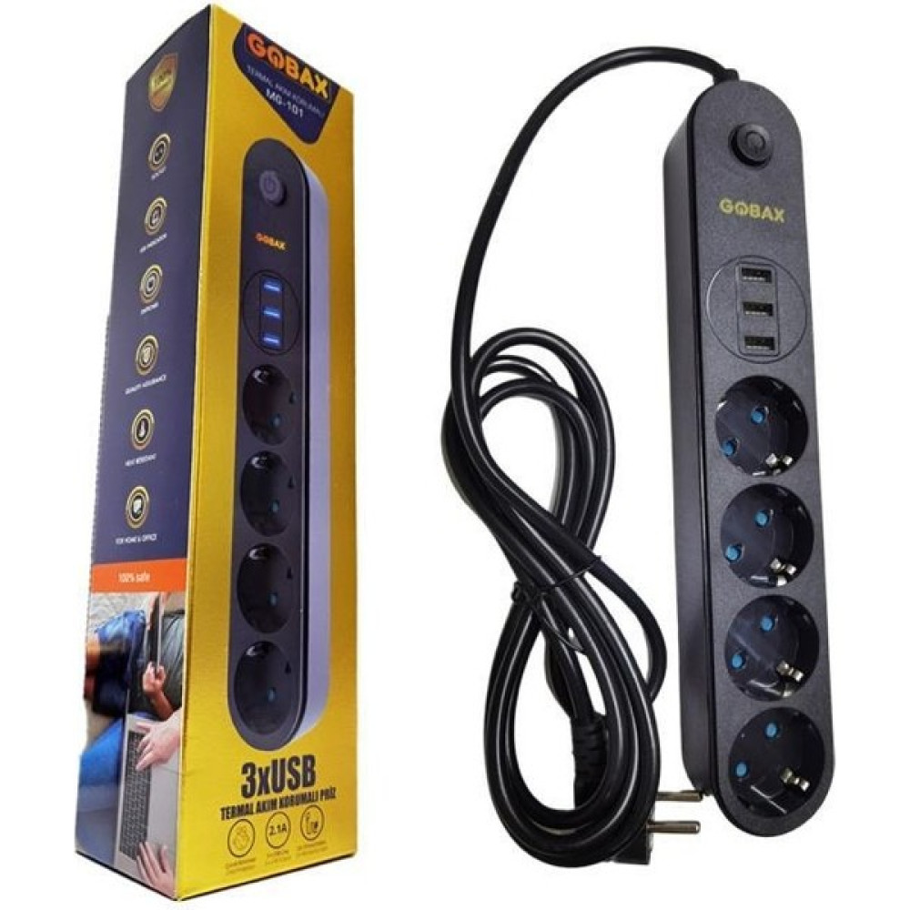 Gobax Üçlü Priz Üçlü USB Girişli Uzatma Kablo - Beyaz Prizler Fiyatı