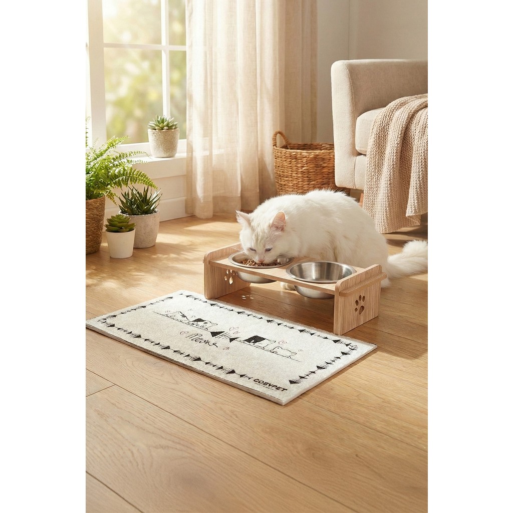GOBYPET Ahşap Standlı Seramik Kaseli Kedi-Köpek Mama ve Su Kabı - Gri Diğer Fiyatı