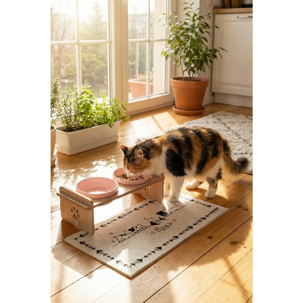 GOBYPET Ahşap Standlı Seramik Kaseli Kedi-Köpek Mama ve Su Kabı - Pembe Diğer Fiyatı