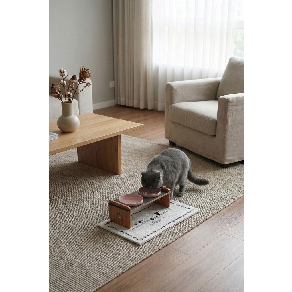 GOBYPET Ahşap Standlı Seramik Kaseli Kedi ve Köpekler Için Mama-Su Kabı Antrasit - Pembe Diğer Fiyatı