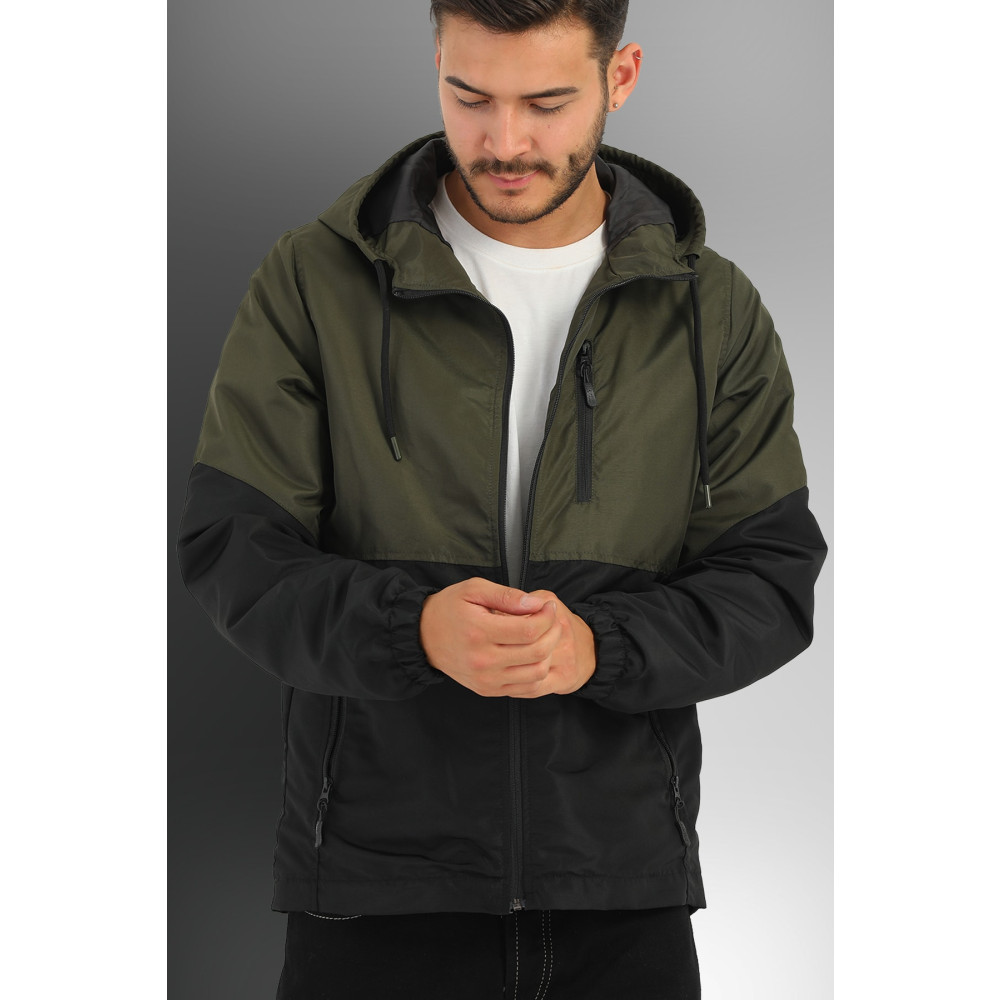 Goccix Erkek Haki-siyah Iki Renk Içi Astarlı Suya Dayanıklı Kapüşonlu Cepli Spor Yağmurluk-rüzgarlık L Beden Mont (Outdoor) Fiyatı