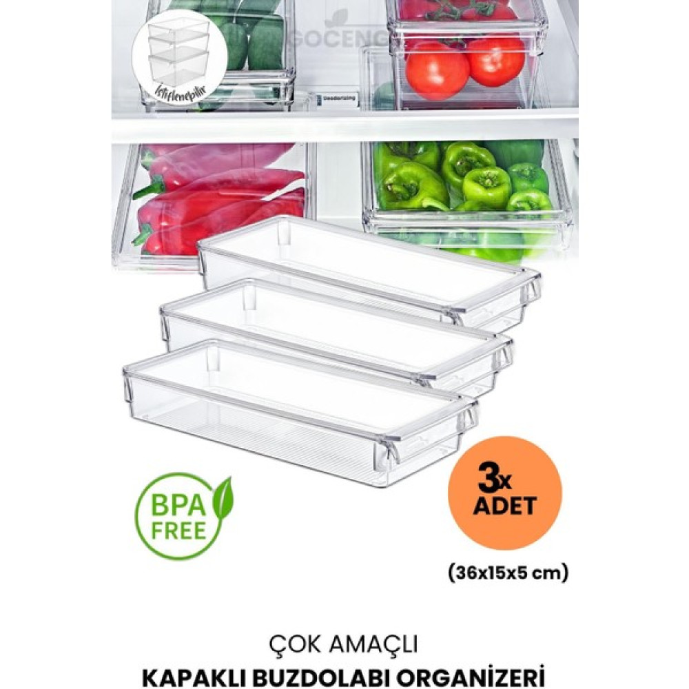 Goceng 3 Adet Kapaklı Midi Tall Clear Buzdolabı Dolap Içi Düzenleyici Organizer Nalburiye & Hırdavat Fiyatı