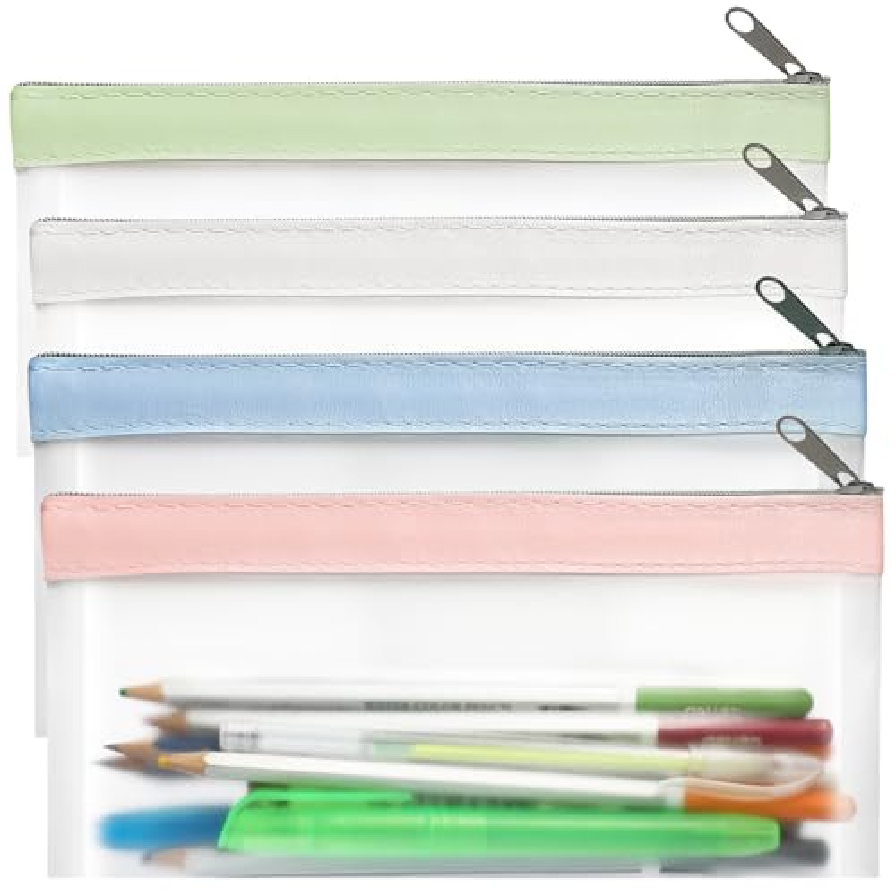 GoClimber 4 Pack Clear Pencil Pouch, Cute Pencil Case, Pencil Bag With Zipper, Teen Portable Pencil Pouch for School & Stationery Supplies