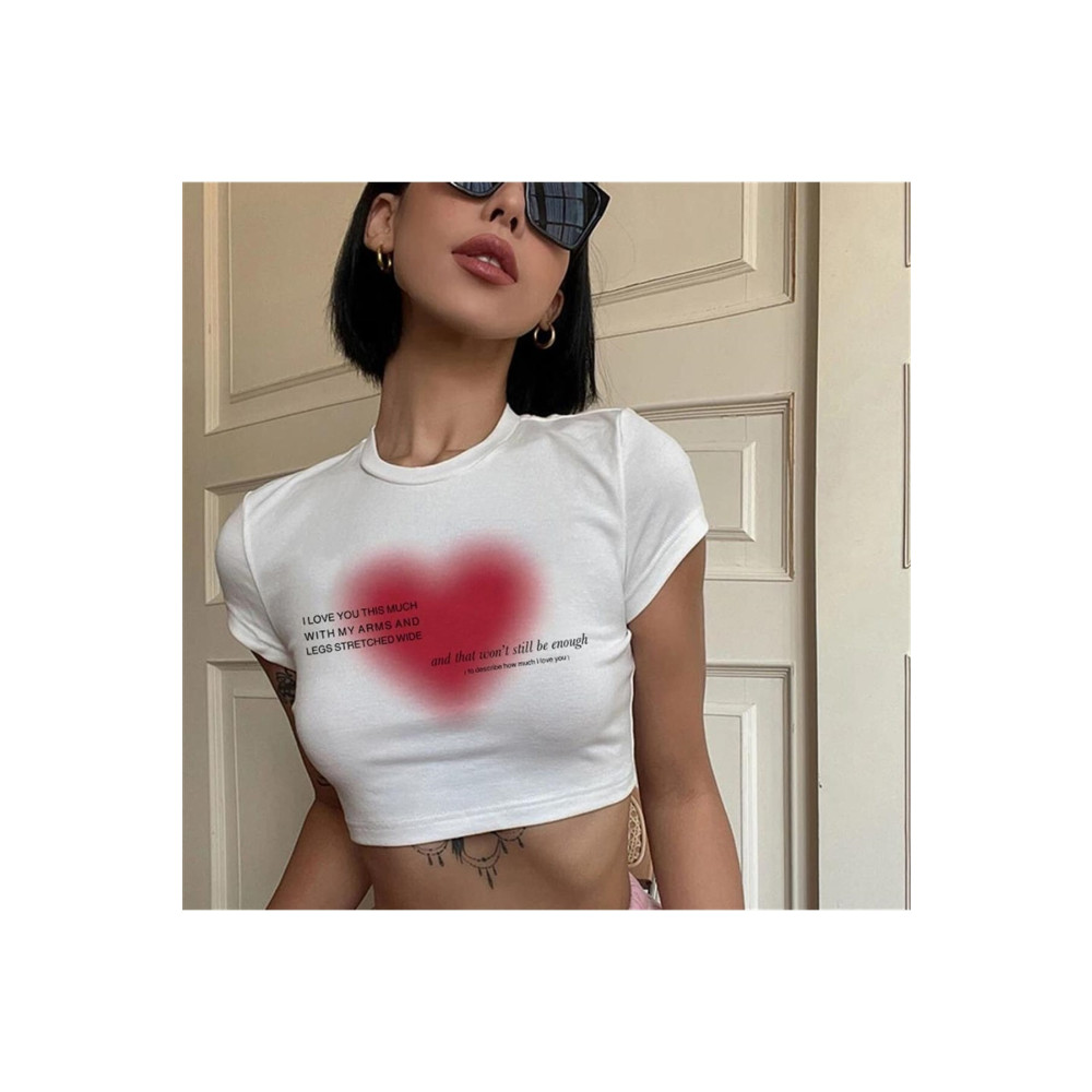 Gofeel To Describe How Much I Love You Baskılı Beyaz Yarım Kadın T-shirt Crop Top Bluz M-L Beden Bayan T-shirt Fiyatı