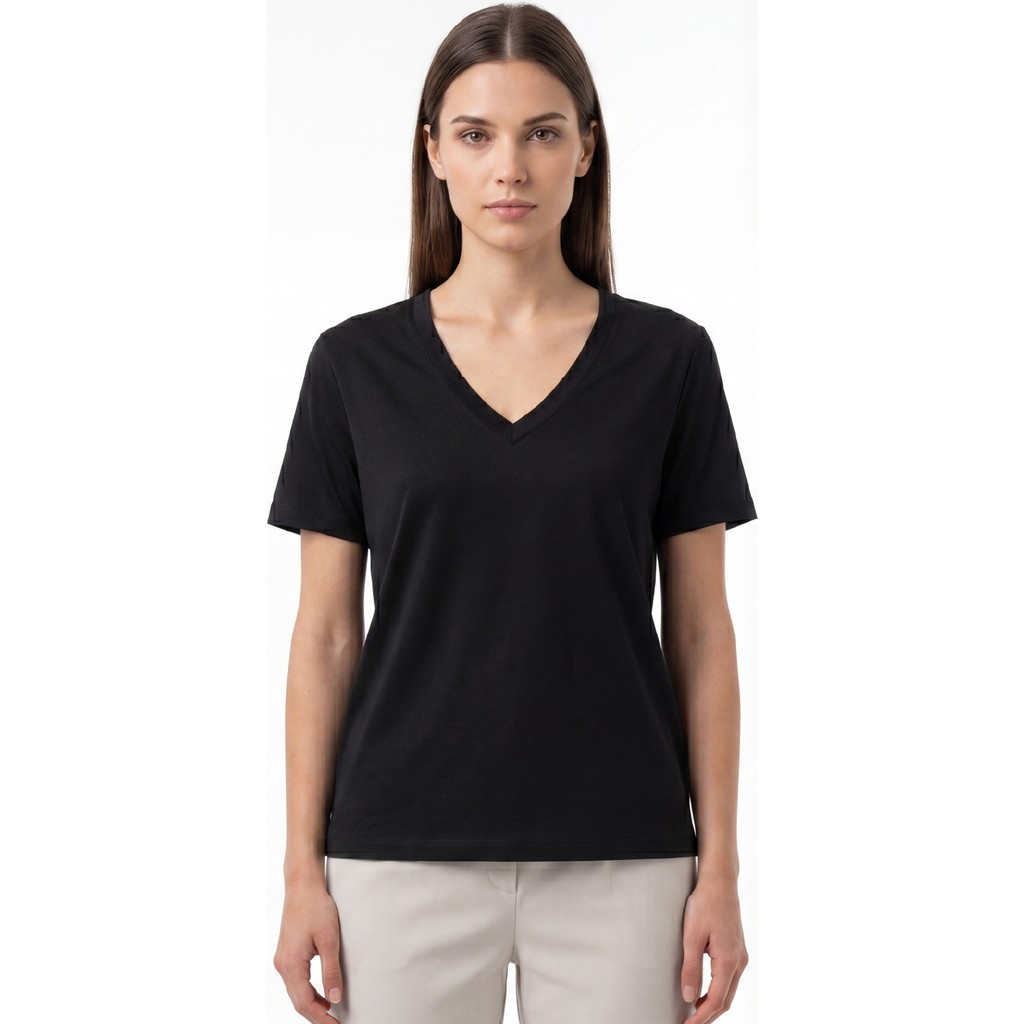 goffra Kadın Vision V Yaka Premium Kalite Yoğun Dokulu Pamuklu T-Shirt Siyah W102-R0220-09 Giyim & İç Giyim Fiyatı