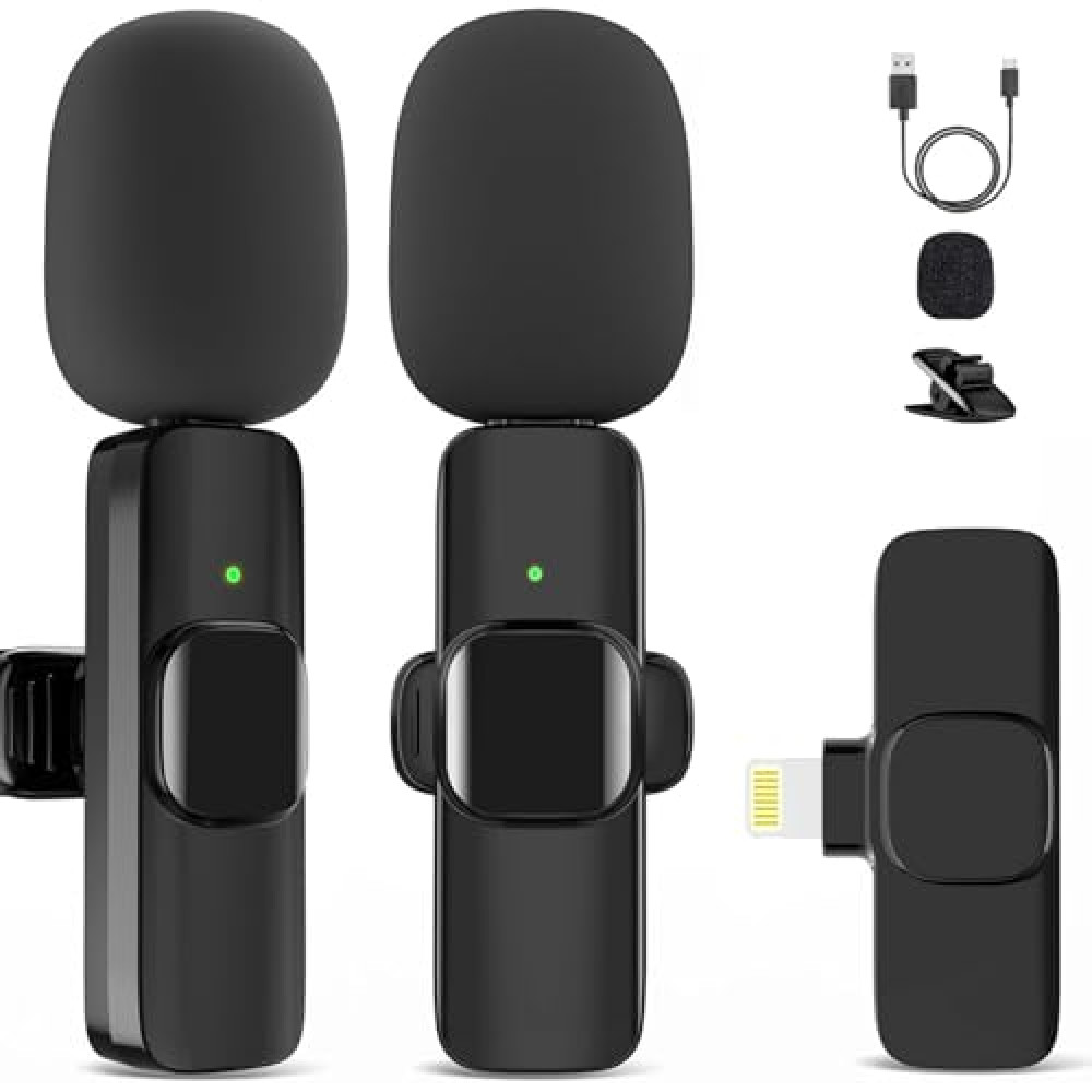 GOGARA Microphone for iPhone, 2 Pack Wireless Microphones, Mini Mic, Lavalier, Recording Lapel Mic, Plug-Play, Clip On Microphone with Noise Reduction for Interview/Tiktok (for iPhone14 and Below)