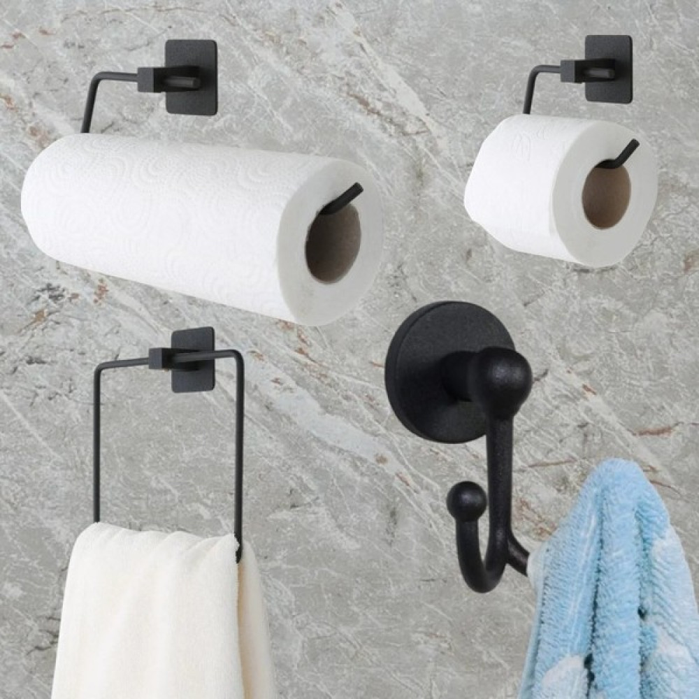 Gogka 4 Adet Wc Kağıt Tutucu Kare Havlu Tutucu Bornoz Askılık ve Solo Havlu Tutucu Et - Siyah Banyo Aksesuarları Fiyatı