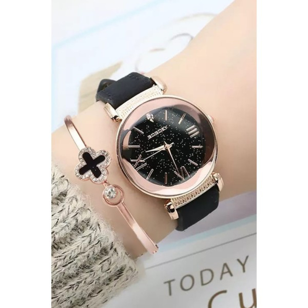 Gogoey Kadın Kol Saati + Bileklik Lüks Moda Şık Trend Bayan Saat Siyah Rose Gold Kol Saatleri Fiyatı
