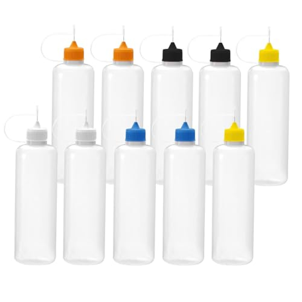 Goiio 10 Pcs 4 Ounce Precision Tip Applicator Bottle 120 ML Translucent Glue Bottles Multicolor Lid with 2 Pcs Mini Funnel, for Alcohol Ink Craft Acrylic Painting