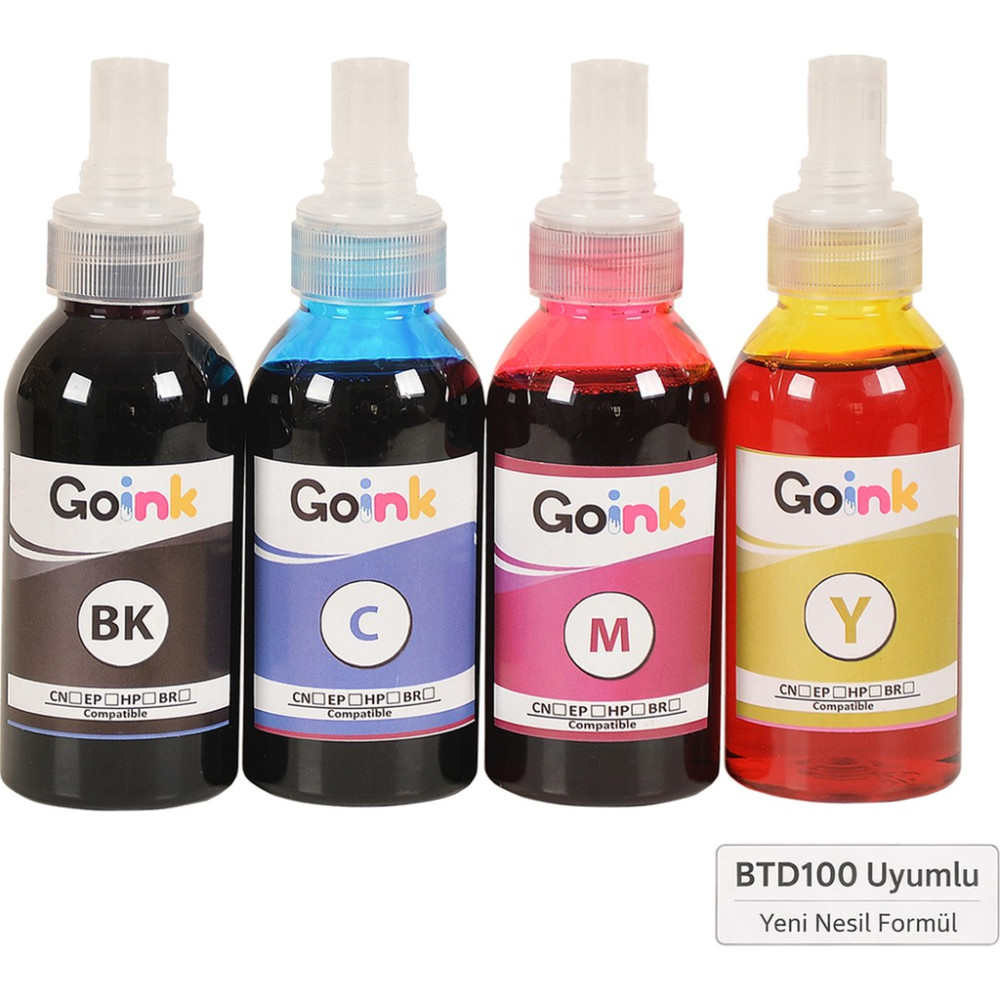 Goink Goınk Brother BTD100 Cmyk 4 Renk Mürekkep Seti – 4×100 ml (M - Renkli Siyah Muadil Kartuş Fiyatı
