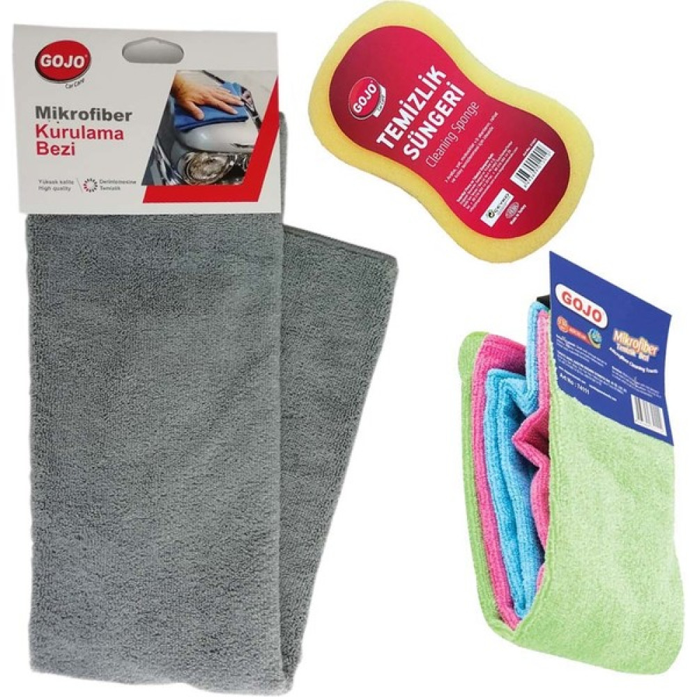 Gojo Kurulama Havlusu + 3'lü Mikrofiber Bez + Sünger Oto Bakım Bezleri Fiyatı