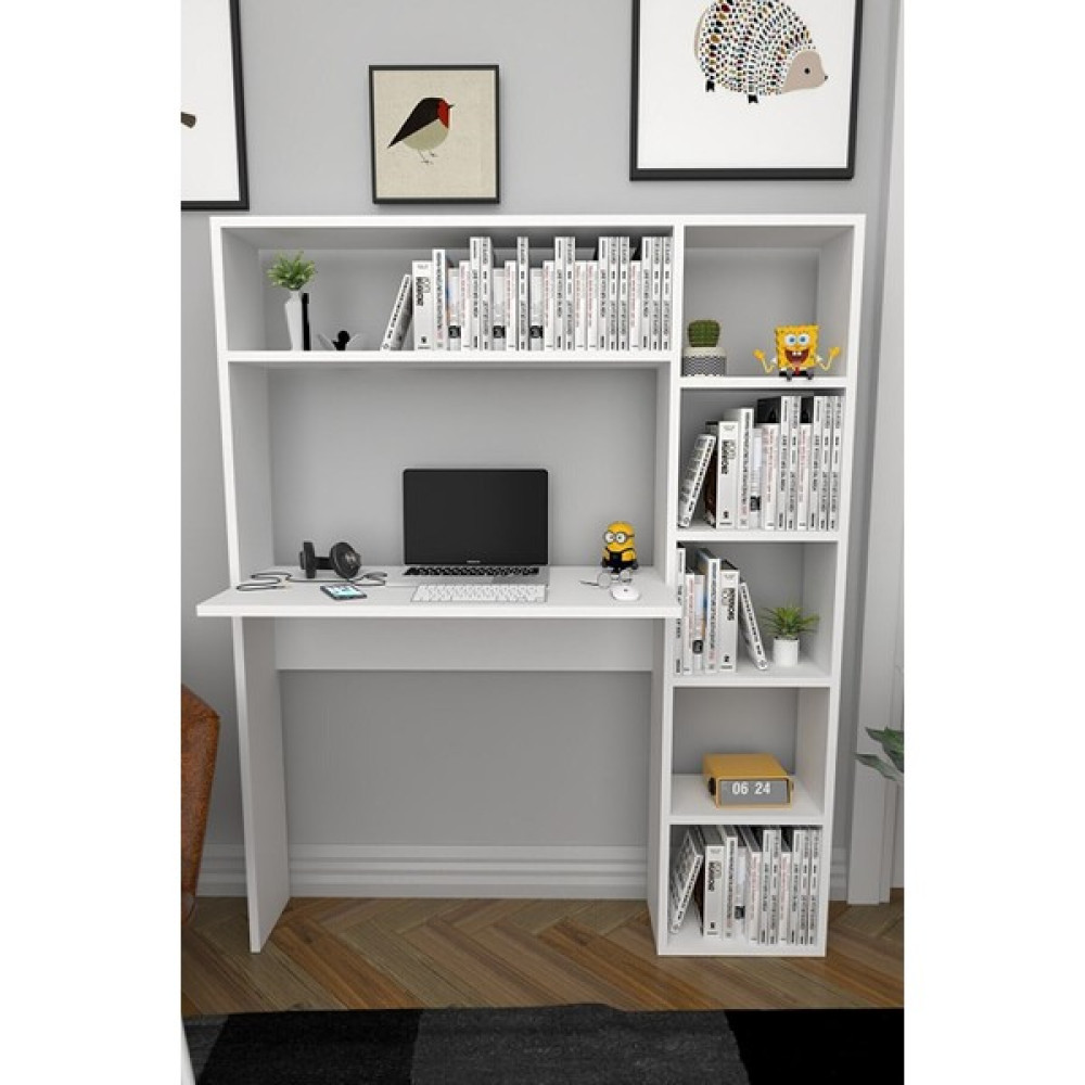 Gökberk GB-3650 Çalışma Masası Kitaplık - 114 x 40 x 140 cm - Beyaz Çalışma Masası Fiyatı