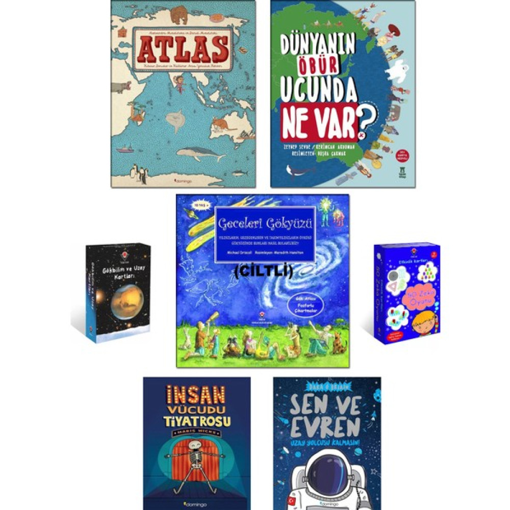 Gökbilim ve Uzay Kartları + Etkinlik Kartları 50 Zeka Oyunu + Atlas + Dünyanın Öbür Ucunda Ne Var? + Geceleri Gökyüzü + İnsan Vücudu Tiyatrosu + Se... Bilim & Teknik Fiyatı